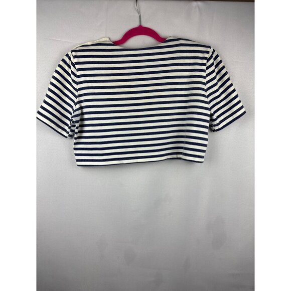 Vintage Byer California Nautical Striped Crop Top With Button Detail Large Cotto - Picture 6 of 6